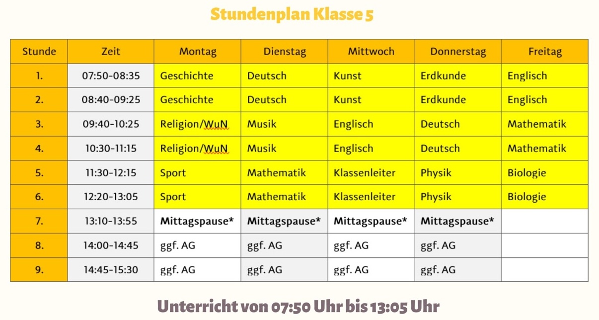 Unterrichtszeiten Unterrichtszeiten